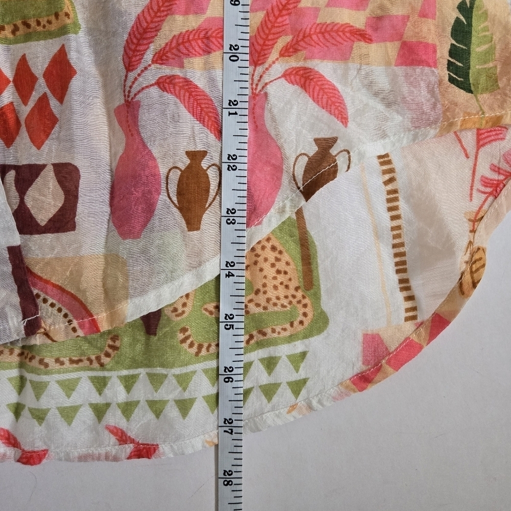 Peach women's button-down blouse with cheetahs and checkered tropical print S - Picture 8 of 8